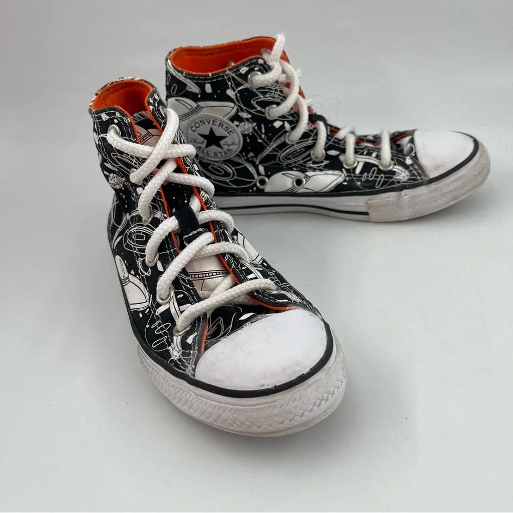 Converse Boys CTAS Black White Space Odyssey- SZ 2 Y -Hi Top Basketball Shoes